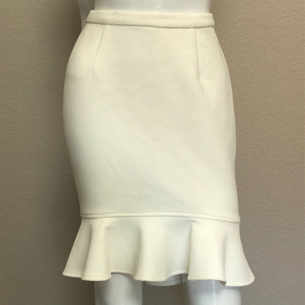 High-waisted Peplum Skirt White Neoprene Mesh